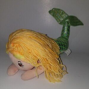 Fun Stuff Green Mermaid Plush Stuffed Animal Toy Yellow Yarn Hair 15" Long